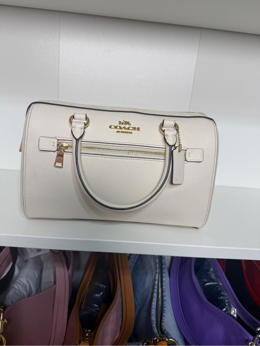Coach Cream Saffiano Leather Dome Satchel with Gold Hardware